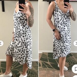 H & M Black & White Floral High Low Midi Dress size 8